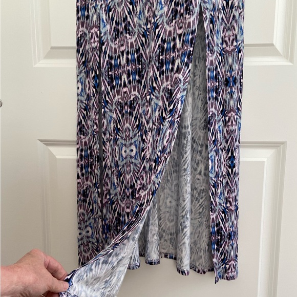 Express Smocked Bodice Maxi Dress Blue Purple Stretch Comfy Boho Off Shoulder S - Picture 10 of 16